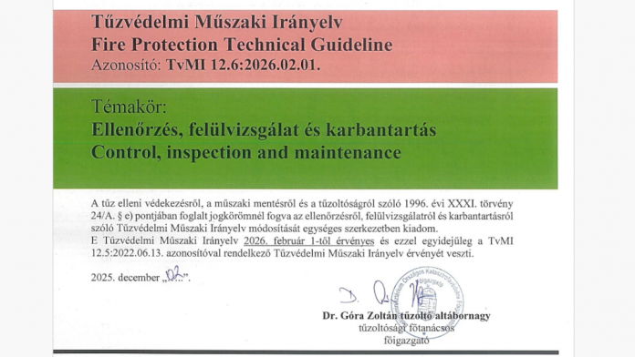 Ellenőrzés, felülvizsgálat és karbantartás témakörű Tűzvédelmi Műszaki Irányelv